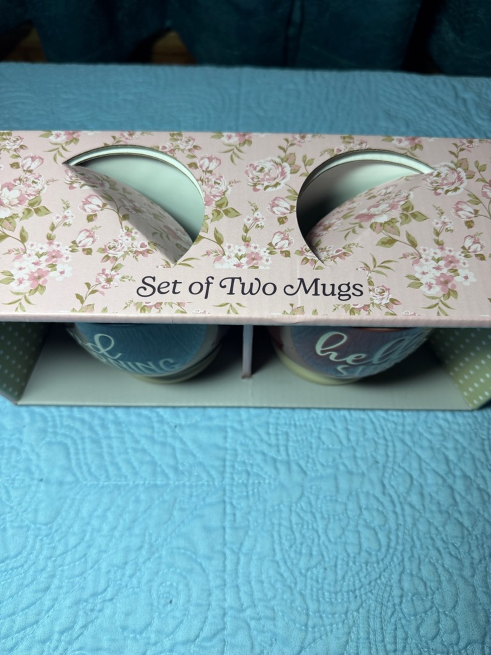 Good Morning & Hello Sunshine Ceramic Mug Set - Navy and Burgundy - Picture 4 of 4